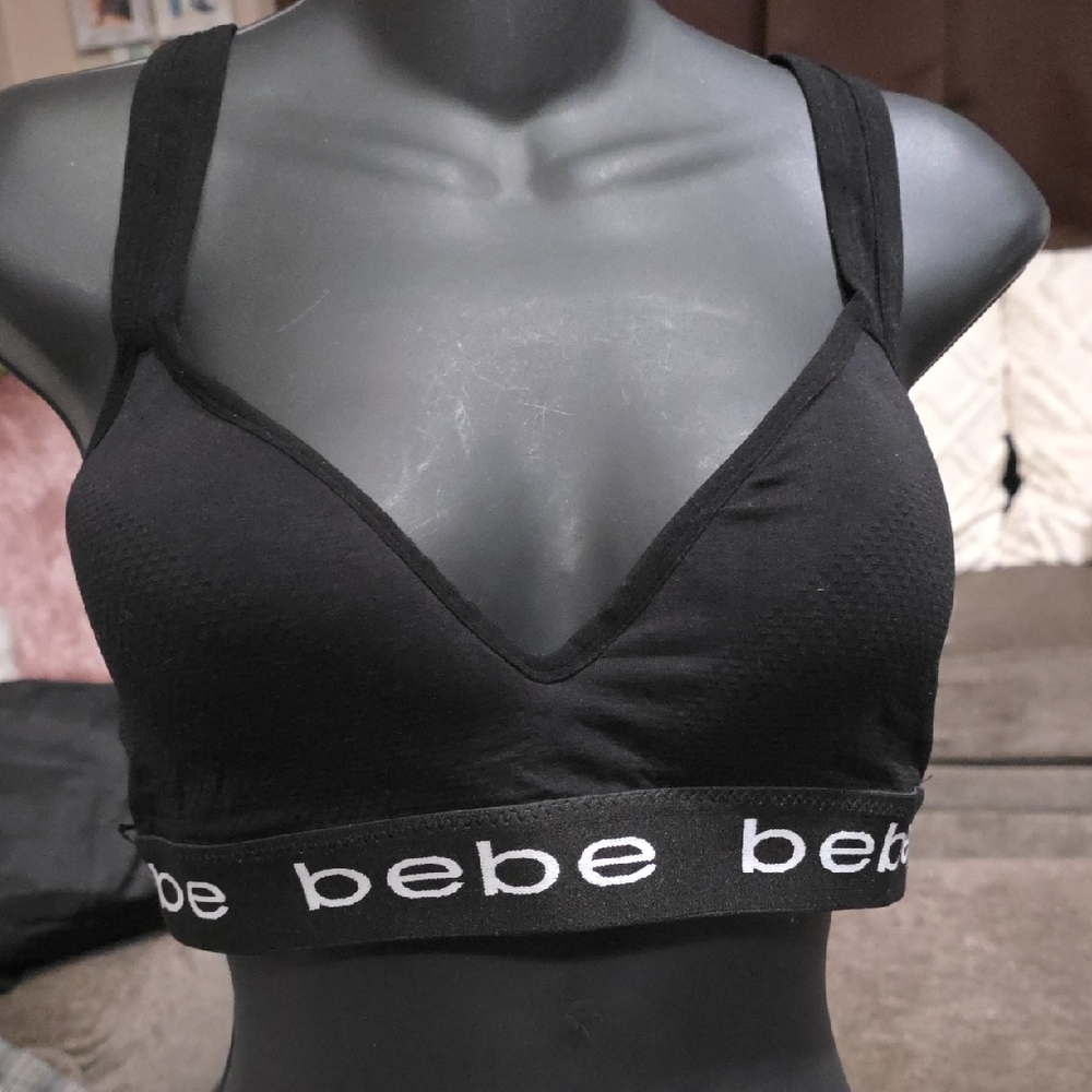 Bebe Black V-Neck Bralette Sports Bra